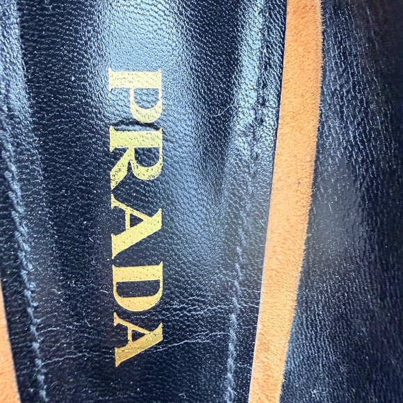 Prada Platform Loafers Suede Cognac Brown Kiltie Fringe Block Heel - Picture 6 of 7